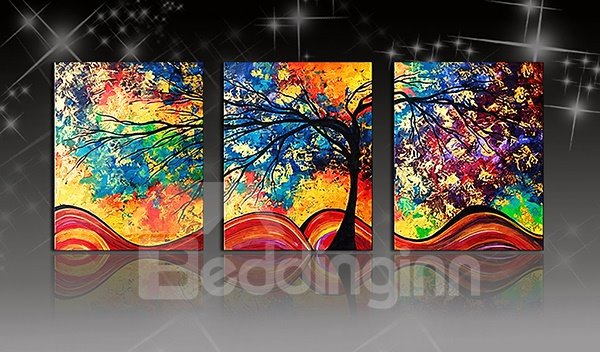 16¡Á24in¡Á3 Panels Colored Tree Oil Painting Hanging Canvas Waterproof and Eco-friendly Framed Prints