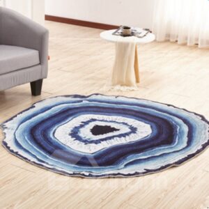 Modern Fashion European Style White and Blue Circle Pattern Washable Area Rug