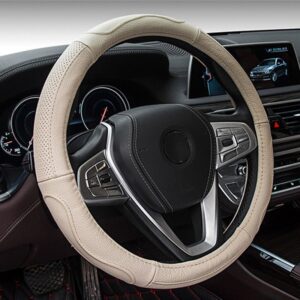 Sport Leather Steering Wheel Cover 14 1/2 inch to 15 inch Universal, Padded Soft Grip Breathable for Car Truck SUV Jeep, Anti Slip Design