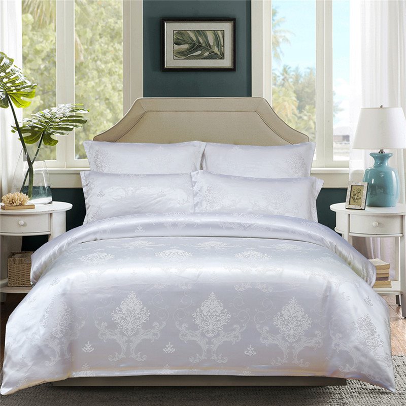 Silky Satin Jacquard 3-Piece Bedding Set Skin-friendly Polyester Duvet Cover Set 2 Pillowcases Twin Queen King Size Silver Blue Red - Image 3