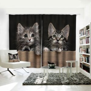 Gray Blackout Curtains Cute Cats 3D Animal Print Curtains Panels Window Treatments for Living Room Bedroom Window Drapes 2 Panels Set Home Decorations