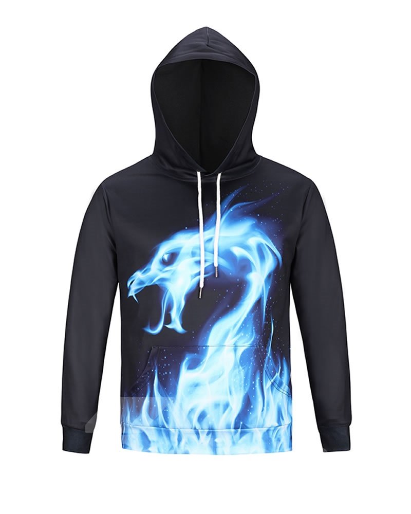 Blue Fire Dragon Long Sleeve 3D Pattern Hoodie - Image 6