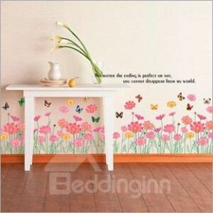 Leisurely Butterfly Flying over Elegant Flowers and Grass Wall Stickers