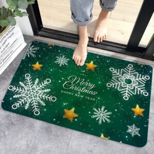 Christmas Snowflake Pattern Green Bath Mat Skid Resistance Rectangle