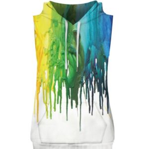 Colorful Liquid Falling Sleeveless Pullover Hooded Men Fashion T-shirt