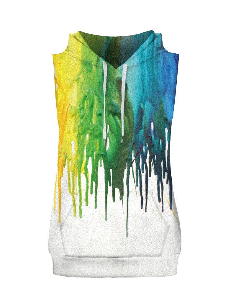 Colorful Liquid Falling Sleeveless Pullover Hooded Men Fashion T-shirt