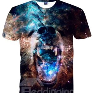Unisex Casual Bear Face Graphic Short Sleeve 3D Pattern T-Shirt