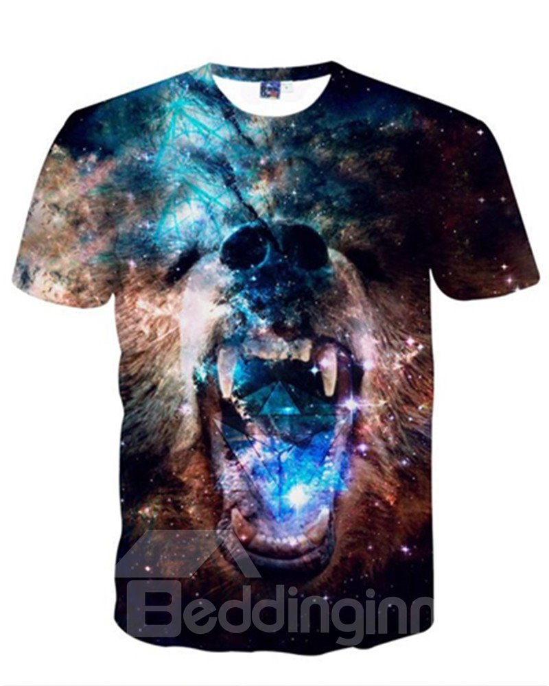 Unisex Casual Bear Face Graphic Short Sleeve 3D Pattern T-Shirt