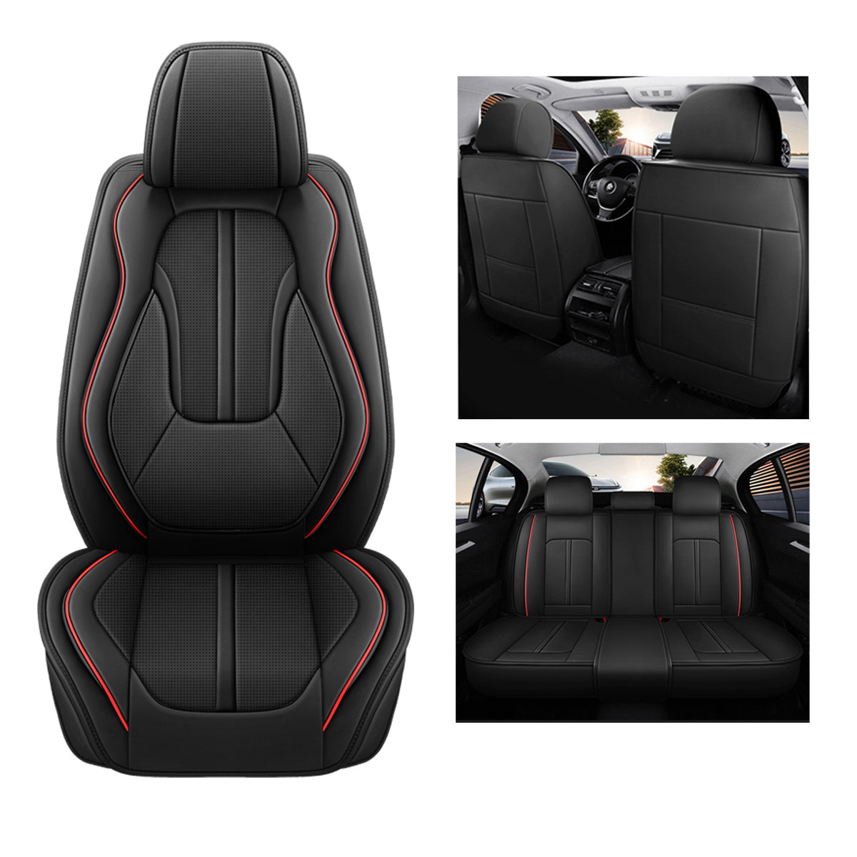 Sport Theme Car Seat Cover for 5-Seater Sedan SUV, Universal Fit Microfiber Leather Full Set Cushion Covers - Image 14