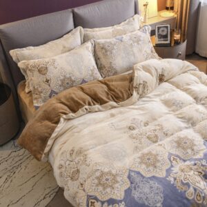 European Elegant 4-Piece Shaggy Bedding Set/Duvet Cover Set Coral Fleece Fuzzy Soft Warm Fluffy Bedding