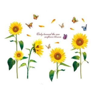 Sunflowers and Butterflies Sofa/TV Background Waterproof Wall Stickers 23.4*35in