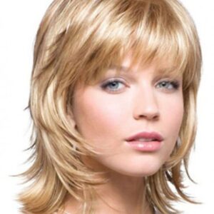 Wavy Synthetic Hair Capless 14 Inches 120% Wigs Heat Resistant Natural Looking Daily Party Wigs Cosplay Wigs with Natural Bangs with Free Wig Cap