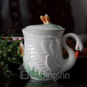 Gorgeous Swan Design With Lid Ceramic Coffee Mug