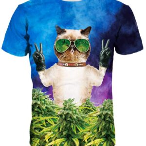 Modern Round Neck Cat with Glasses Pattern 3D Painted T-Shirt