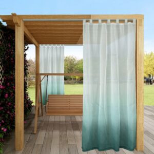Modern Gradient Green Outdoor Sheer Curtains Cabana Tab Top Curtain Waterproof Sun-proof Heat-insulating 1 Panel