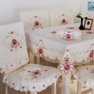 White Simple Style Handmade Embroidery Flower Pattern Chair Covers