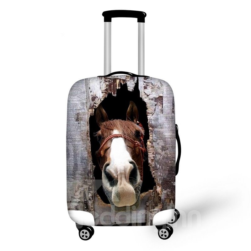 Creative Horse Outside Broken Wooden Pattern 3D Painted Luggage Cover
