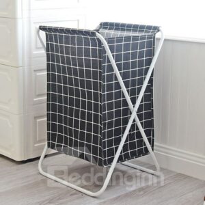 Multifunction Grid Pattern Canvas Japanese Style Laundry Bag