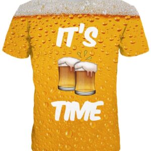 Summer Beer Pattern Happy Hour Round Neck 3D Painted T-Shirt for Men&Women