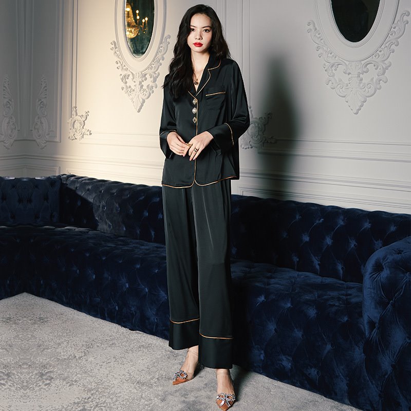 Spring Sleepwear Silk Ice Chiffon Long Sleeve Pajamas Set For Women Modal Pants Set Comfort Nap Loungewear Women's Home Clothes Evening Wear 2 Colors - Image 3