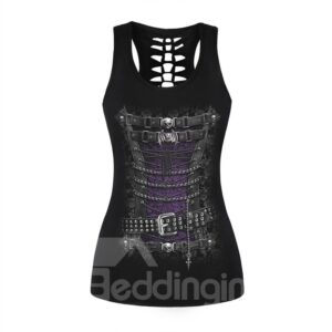 Leather Chain Skull Exercise Sleeveless Round Neck 3D Tank Top