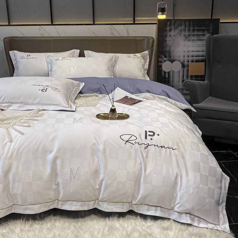 Luxurious Satin Jacquard Embroidery 4-piece Bedding set Silky Cotton Duvet Cover Set Full Queen Size - Image 2