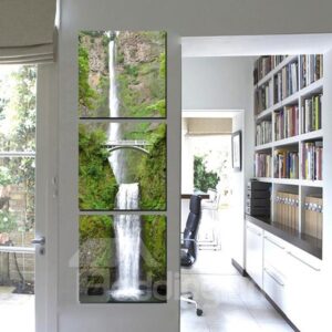 20¡Á20in¡Á3 Panels Green Plants on Mountains and Waterfall 3-Panel Hanging Framed Wall Prints