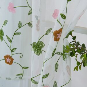 Pastoral Floral Embroidery Window Valance Decorative 1 Pc Sheer Voile Short Curtain for Kitchens Bathrooms Basements & More