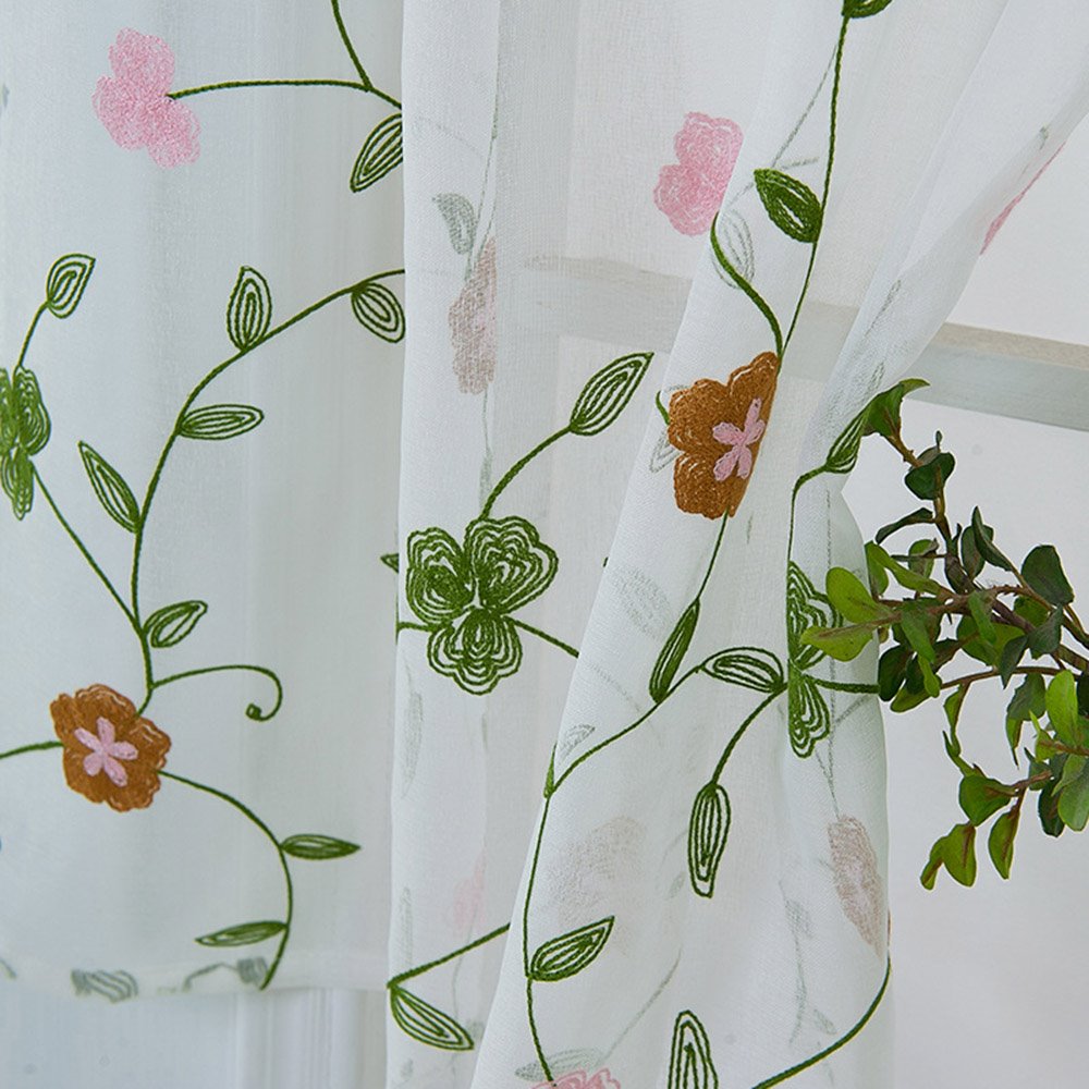 Pastoral Floral Embroidery Window Valance Decorative 1 Pc Sheer Voile Short Curtain for Kitchens Bathrooms Basements & More - Image 10