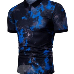 Polo Neck Cotton Blends Men Short Sleeve 3D T-Shirt