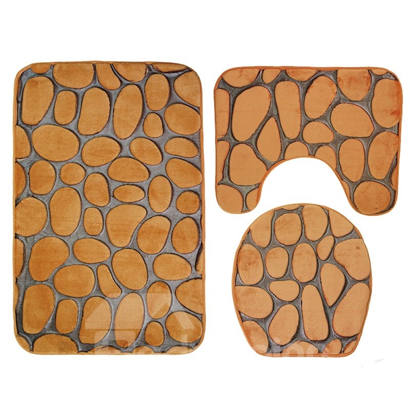 3D Pebble Toilet Mat 3-Piece Toilet Seat Cover