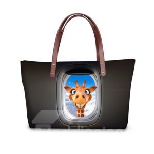 Crazy Giraffe Look at You 3D Printed for Women Girls Shoulder HandBags