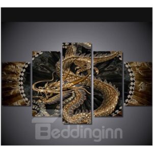 Dragon Printed Hanging 5-Piece Canvas Eco-friendly and Waterproof Non-framed Prints