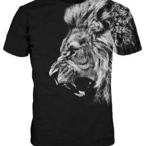 Super Cool Round Neck Lion Pattern Black 3D Painted T-Shirt