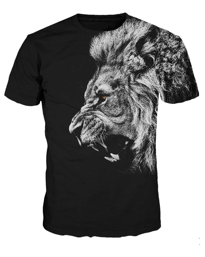 Super Cool Round Neck Lion Pattern Black 3D Painted T-Shirt - Image 3
