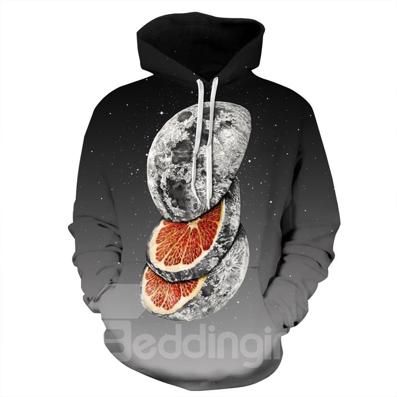 Gradient Color Black Orange Fruit 3D Pattern Couple Long Sleeve Spandex Hoodie - Image 6