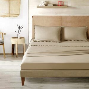 4-Piece Bed Sheet Set Solid Color Soft Polyester Bedding Set 1 Fitted Sheet 1 Flat Sheet 2 Pillowcases Purple Khaki Gray Queen King Size