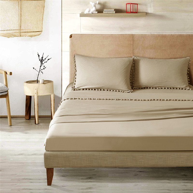 4-Piece Bed Sheet Set Solid Color Soft Polyester Bedding Set 1 Fitted Sheet 1 Flat Sheet 2 Pillowcases Purple Khaki Gray Queen King Size - Image 2