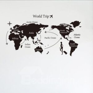 Black Simple Style Cool World Trip Map Print Wall Stickers