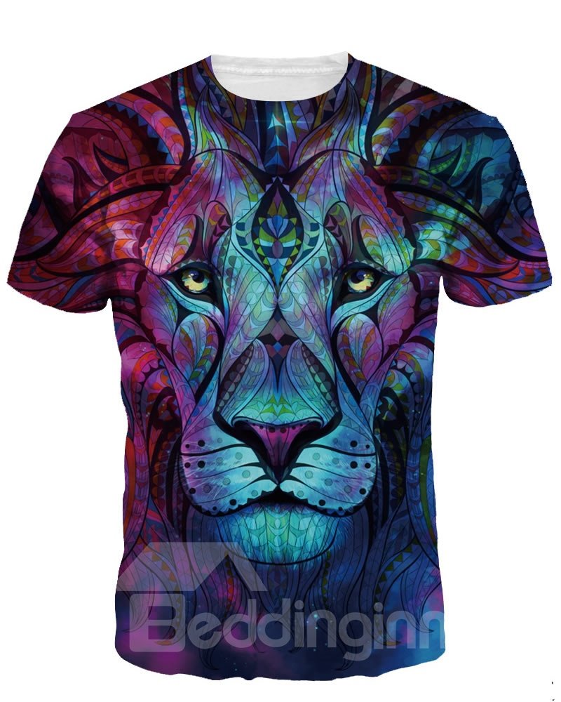Boho Style Lion Short Sleeve Round Neck 3D Painted T-Shirt - Image 3
