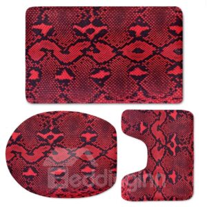 Red Rug Pattern 3-Piece Flannel PVC Soft Water-Absorption Anti-slid Toilet Seat Covers