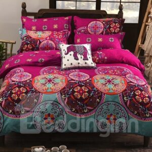 Queen Size Bohemian Style Elephant Pattern 4-Piece Polyester Bedding Sets/Duvet Cover