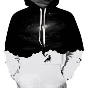 3D Man Smoking Black White Pattern Long Sleeve Cool Hoodies