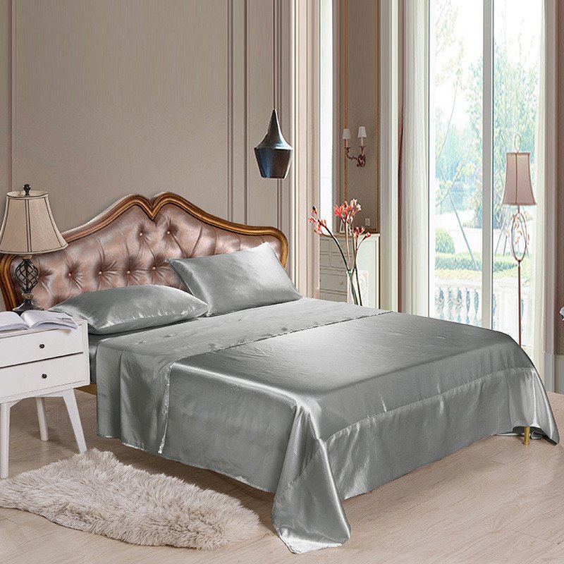 4-Piece Silky Sheet Set Polyester Bedding Set Smooth Comfortable 1 Fitted Sheet Flat Sheet 2 Pillowcases Solid Color - Image 6