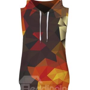 Colorful Geometric Block Sleeveless Pullover Hooded Men Fashion T-shirt