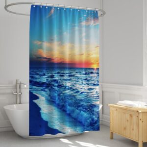 Coast Sunset 3D Printed Seaside Landscape Shower Curtain Bathroom Partition Curtain Durable Waterproof Mildew Proof Polyester