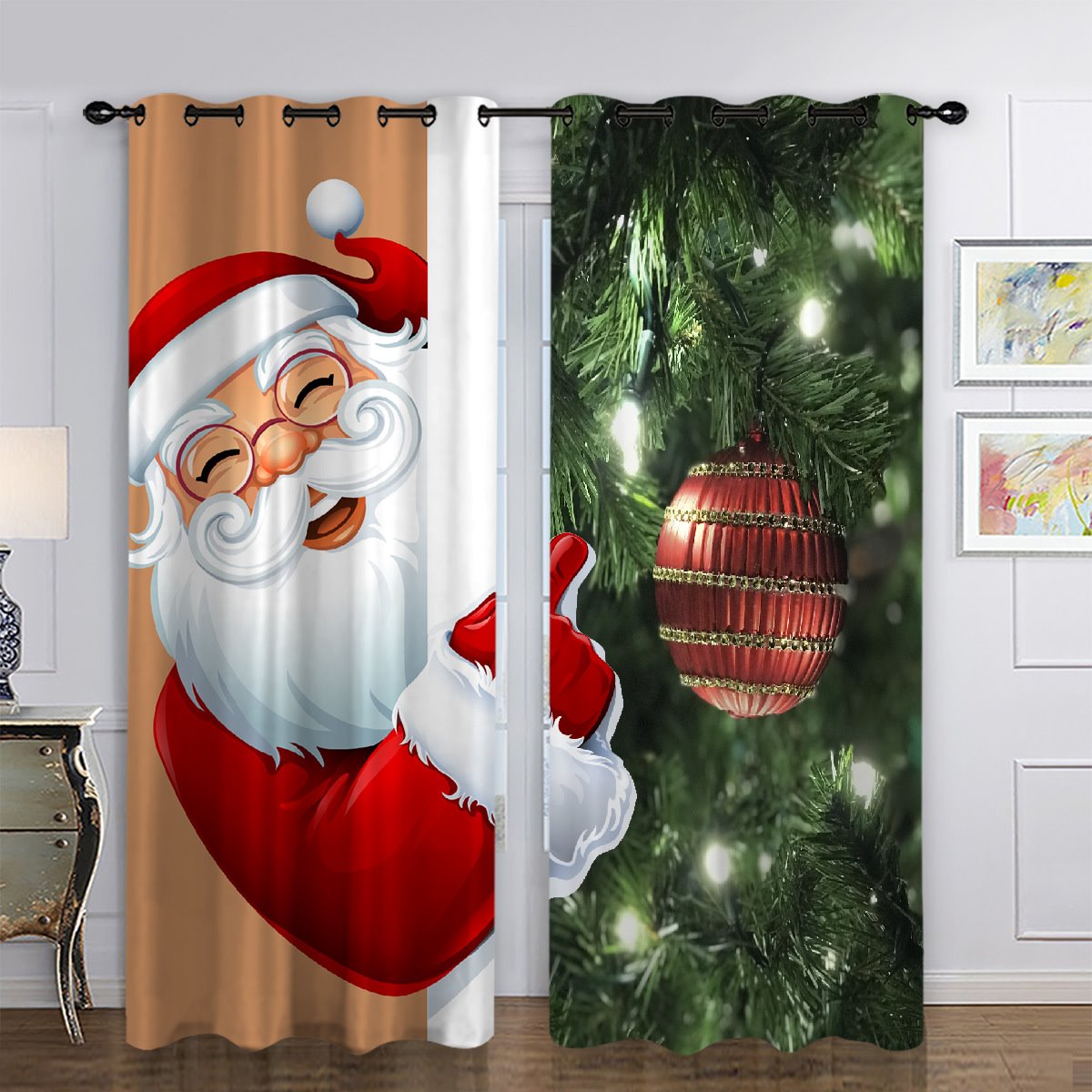 3D Curtains Christmas Trees Santa Claus Printed Polyester Modern Style Blackout Custom Christmas Curtain - Image 3
