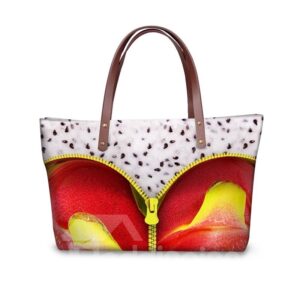 Dragon Fruit with Zipper Waterproof Sturdy 3D Printed for Women Girls Shoulder HandBags