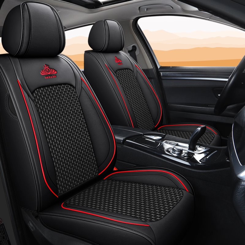 Breathable and Cool Ice Silk and Wear-resistant Leather Material Suitable for Most Cars or Pickup Trucks 5 Seats Universal Fit Seat Covers - Image 5