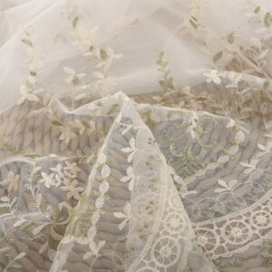 Modern Romantic Embroidery White Sheer Curtains for Living Room Bedroom Polyester Custom 2 Panels Breathable Voile Drapes No Pilling No Fading No off-lining